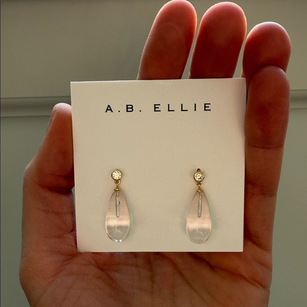 Gold and White Crystal Teardrop Earrings